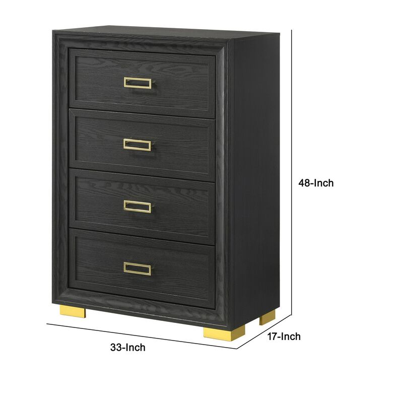 Nio 48 Inch Tall 4 Drawer Dresser Chest, Bracket Legs, Frame Handles, Gray-Benzara
