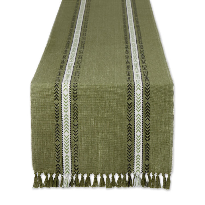108" Olive Green Striped Fringe Ribbed Table Runner