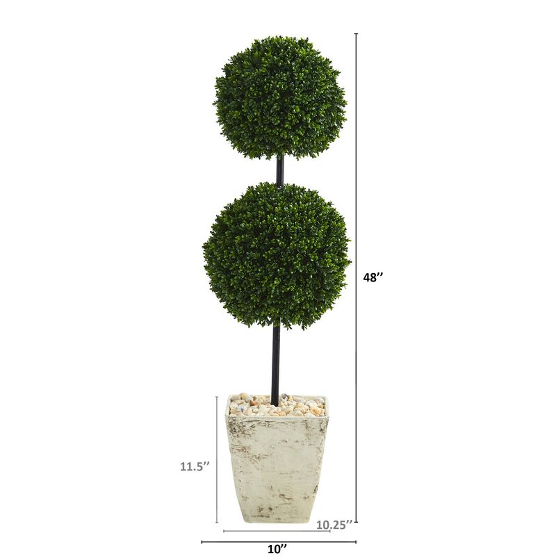 Hivvago 4 Feet Boxwood Double Ball Artificial Topiary Tree in Country White Planter UV Resistant (Indoor/Outdoor)