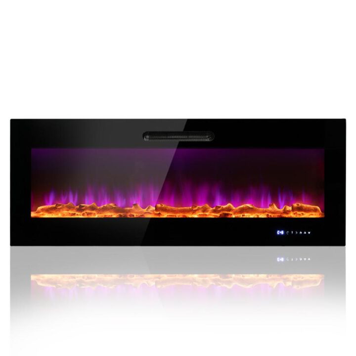 Hivvago 50/60 Inch Wall Mounted Recessed Electric Fireplace with Decorative Crystal and Log-60 inches Hivvago 50/60 Inch Wall Mounted Recessed Electric Fireplace with Decorative Crystal and Log-60 inches