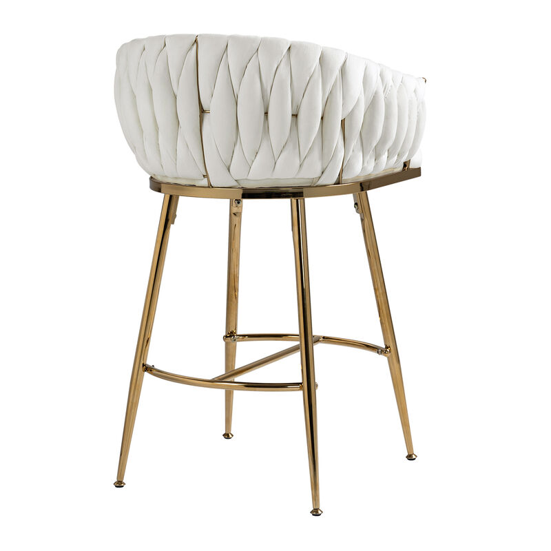 26'' Counter height bar stools Set of 2 kitchen island counter bar stool with hand- wave back,golden chromed base and footrest