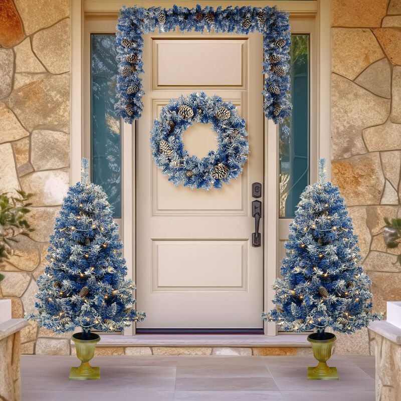 Merax Christmas Garland, Wreath and 2 X-mas trees 4 Pieces Set