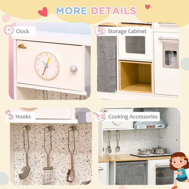 White Kids' Culinary Corner: Wooden Kitchen Set with Interactive Features