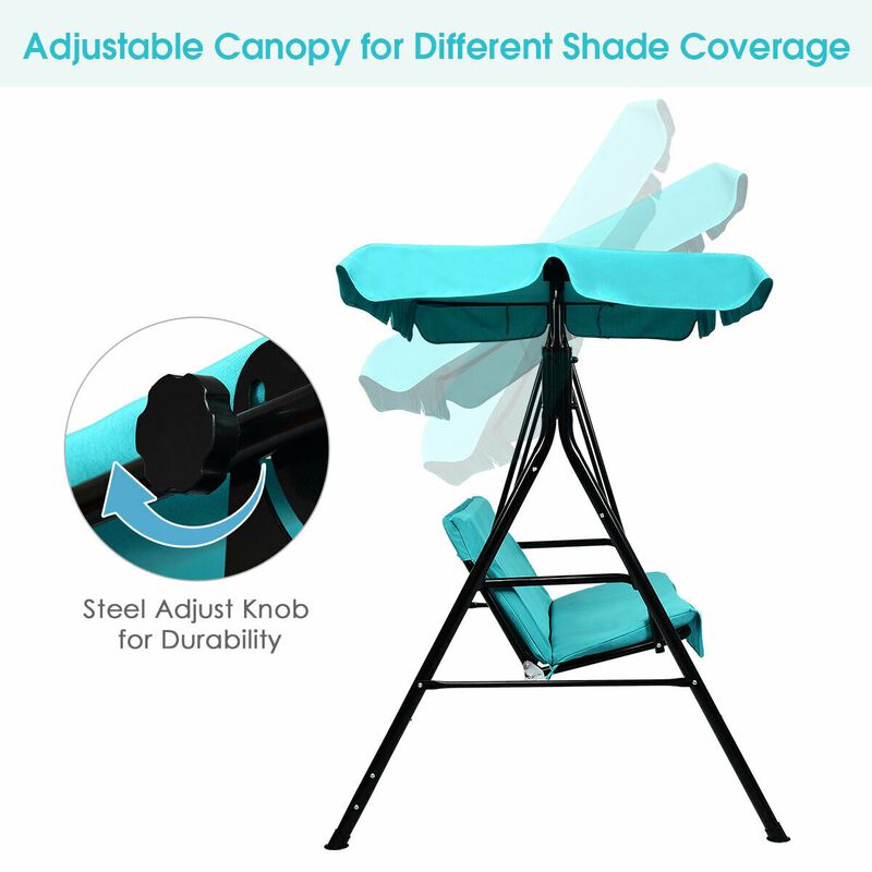 2 Person Weather Resistant Swing with Canopy for Porch Garden Backyard Lawn
