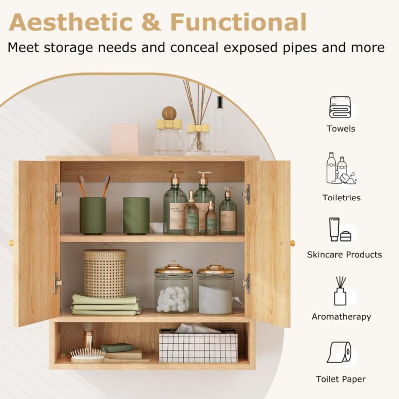 Hivvago Medicine Cabinet with 2 Rattan Doors for Laundry Room Kitchen Entryway
