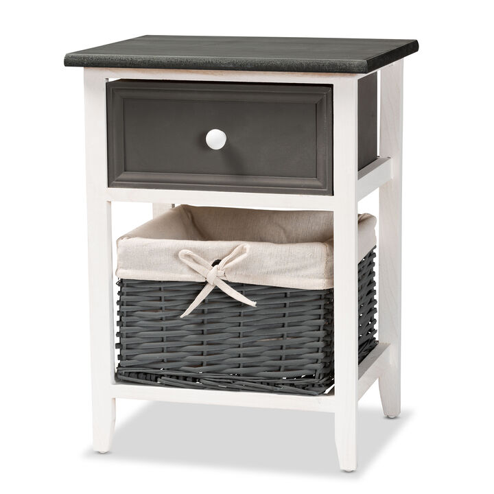 Baxton Studio Shadell Transitional Two Tone Wood 1 Drawer Storage Unit with Basket