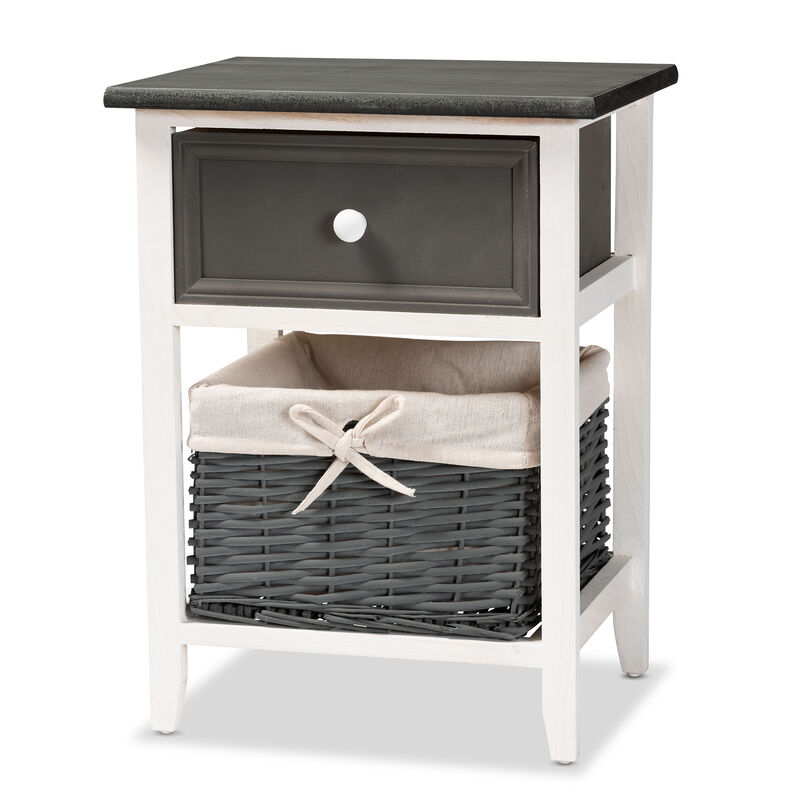 Baxton Studio Shadell Transitional Two Tone Wood 1 Drawer Storage Unit with Basket