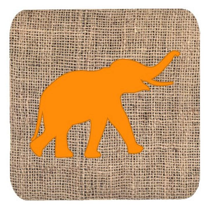 Caroline's Treasures BB1011-BL-OR-FC Elephant Burlap and Orange Foam Coasters (Set of 4), 3.5 H x 3.5 W, Multicolor