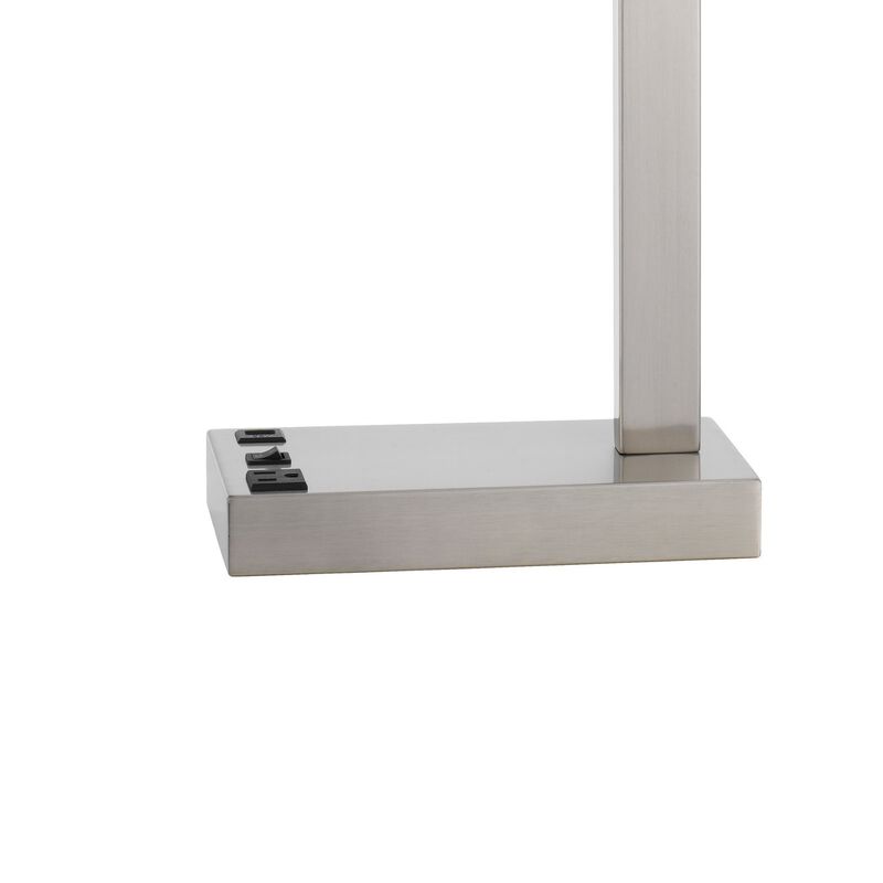 Nacy Table Lamp, 1 Power Outlet and USB Port, Chrome Steel 25 Inch - Benzara