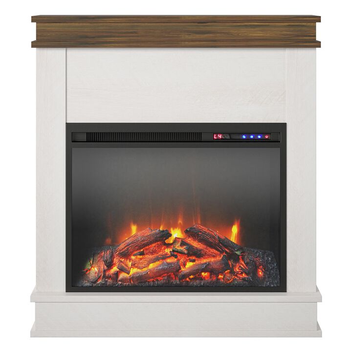 Mateo Electric Fireplace with Mantel and Touchscreen Display, Ivory Oak with Rustic Mantel Mateo Electric Fireplace with Mantel and Touchscreen Display, Ivory Oak with Rustic Mantel