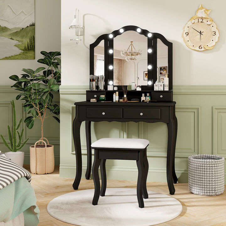 Makeup Vanity Table Set with Lighted Mirror and Drawers