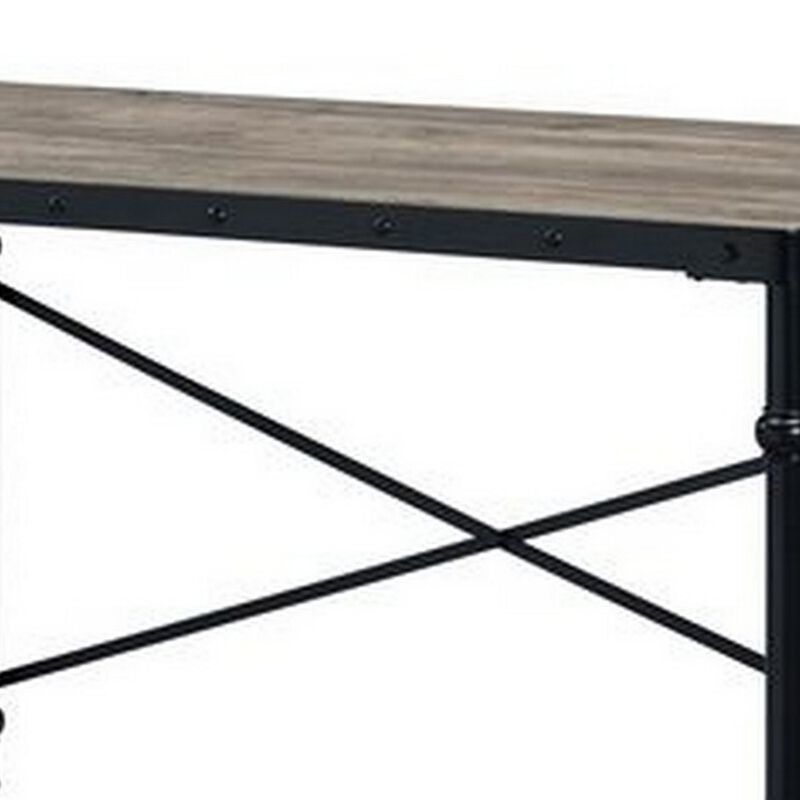 Writing Desk with Casters and Nail Accents, Black-Benzara