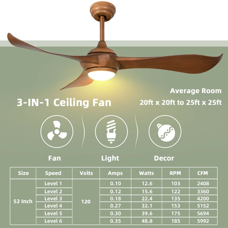 Ceiling Fan with Light Reversible DC Motor