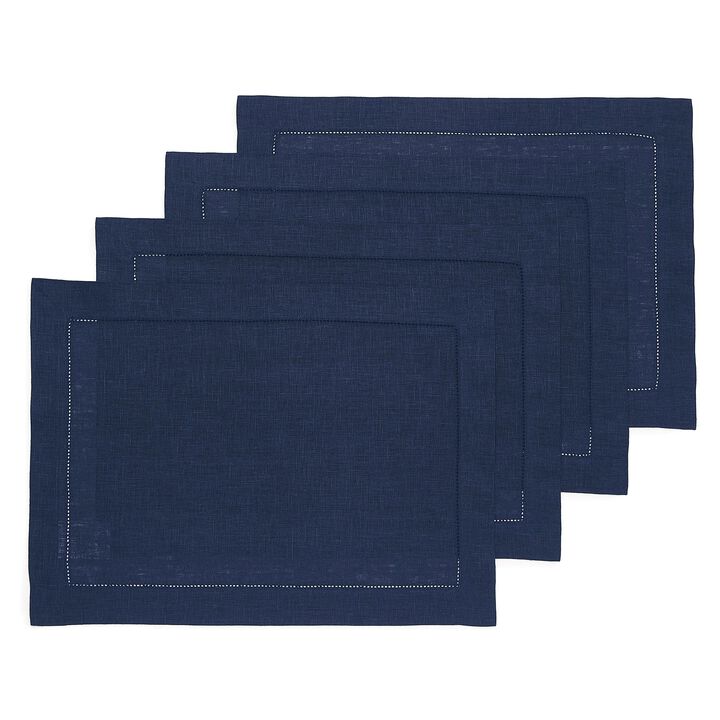 Solino Home 100% Pure Linen Placemats Set of 4 - 14 x 19 Inch | Classic Hemstitch