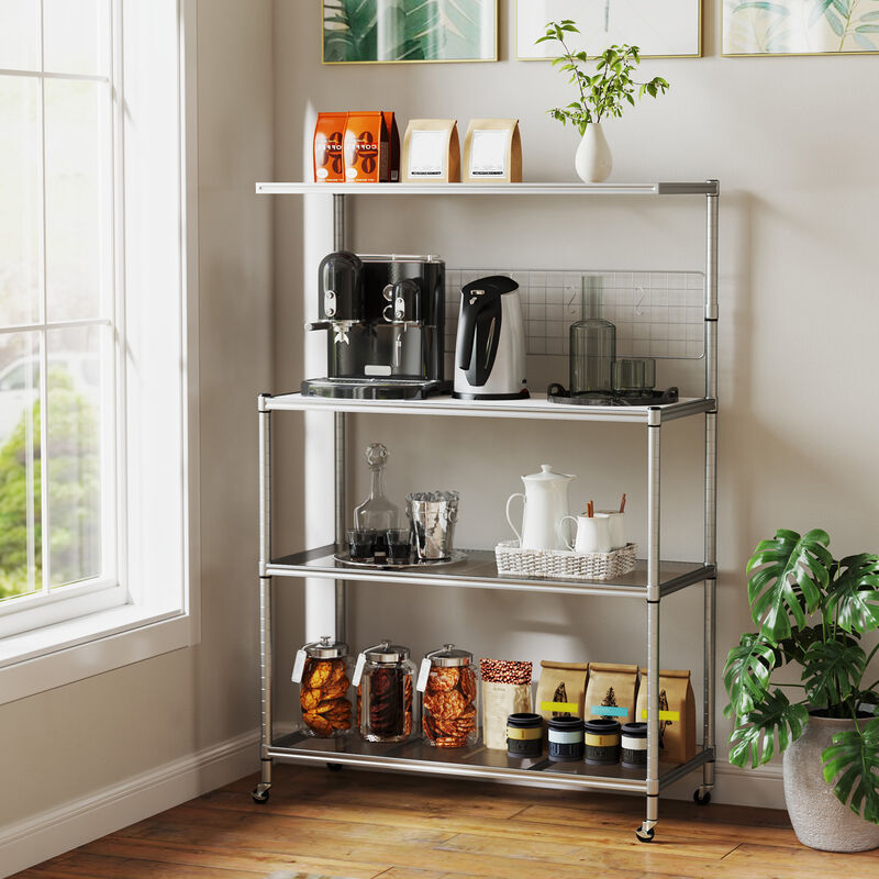 4-Tier Bakers Rack on Wheels with Adjustable Shelves