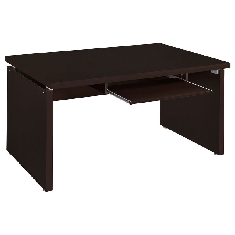 Niti 83 Inch Computer Office Desk, L Shape, Slide Out Keyboard Tray, Brown - Benzara