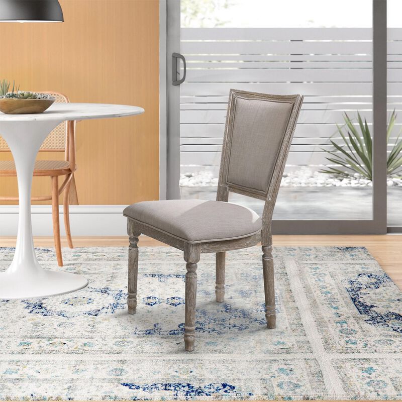 Wooden Chair with Fabric Upholstered Seating, Set of 2, Gray and Brown - Benzara