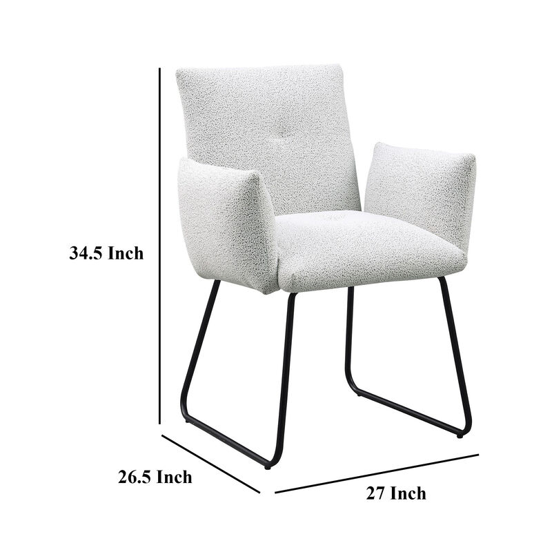 Acko Dining Chair Set of 2, Light Gray Fabric, Black Metal Frame  - Benzara