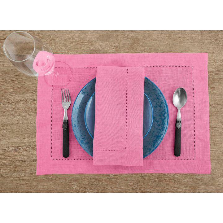 Solino Home 100% Pure Linen Placemats Set of 4 - 14 x 19 Inch | Classic Hemstitch