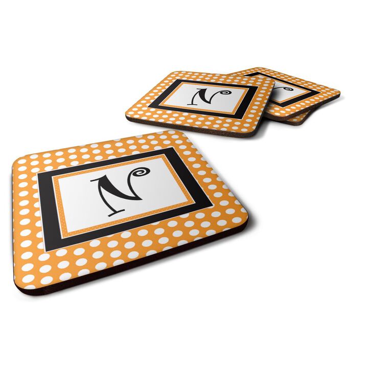 Caroline's Treasures CJ1033-NFC Monogram-Orange Polkadots Foam Coasters (Set of 4), Initial Letter N, 3.5 H x 3.5 W, Multicolor