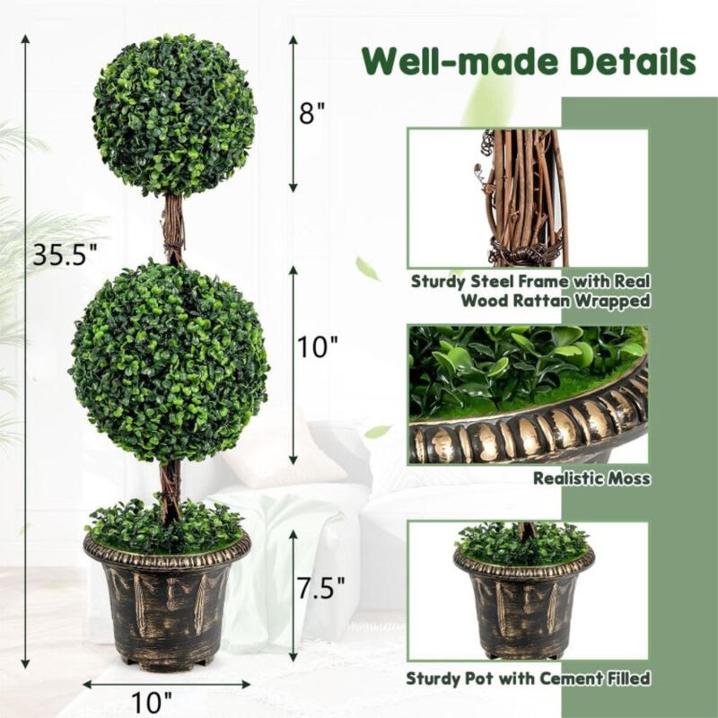 Hivvago 36 Inch Artificial Double Ball Tree Indoor and Outdoor UV Protection