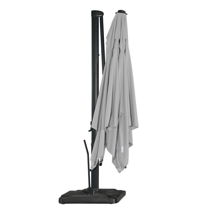 10 ft. 360° Rotation Square Cantilever Patio Umbrella with Base and BT in Gray