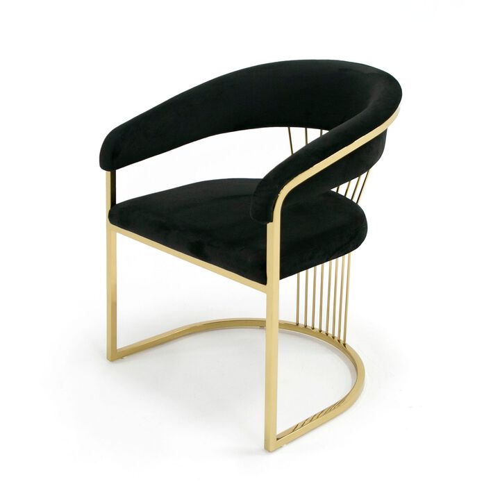 Moha 24 Inch Dining Chair, Round Cantilever Base, Black Velvet, Gold Finish - Benzara