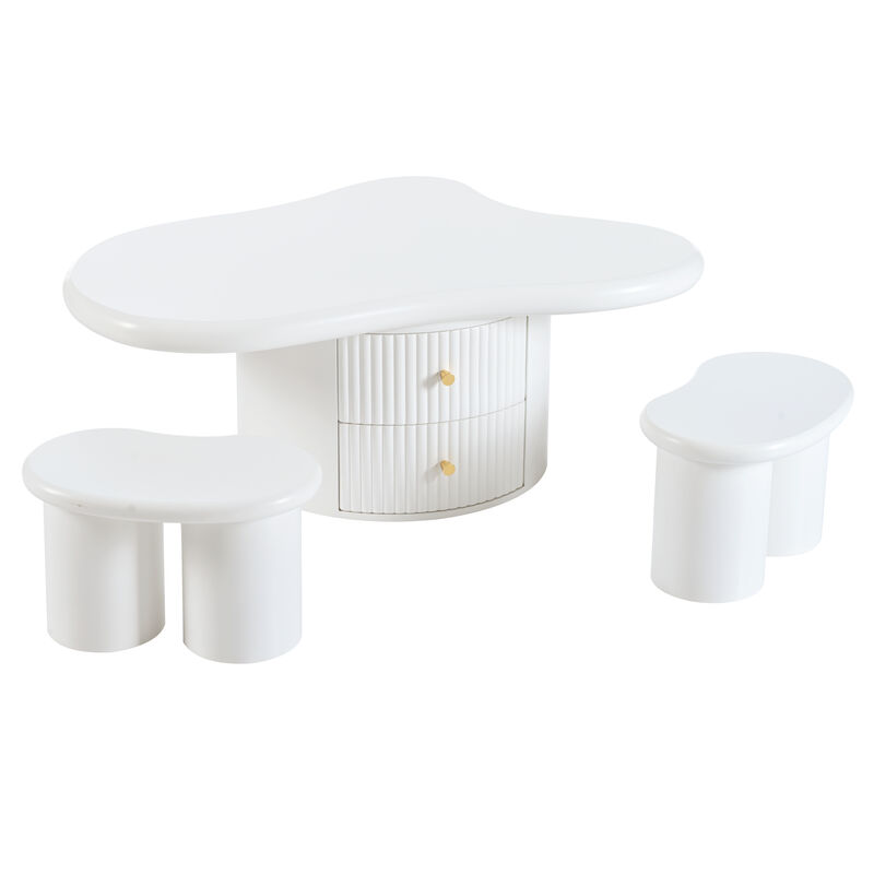 Merax Cloud Coffee Table with 2 Stools Living Room Set