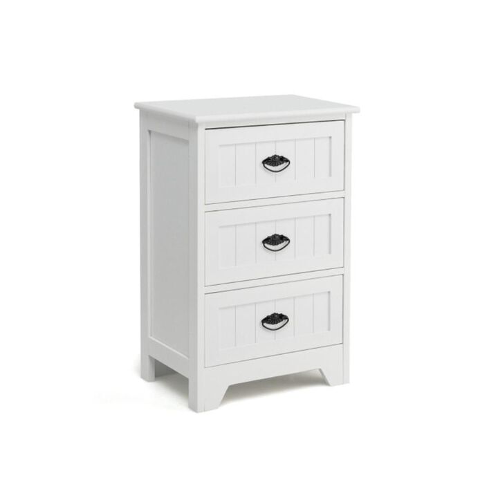 Hivvago 3 Drawers End Storage Wood Side Nightstand-White