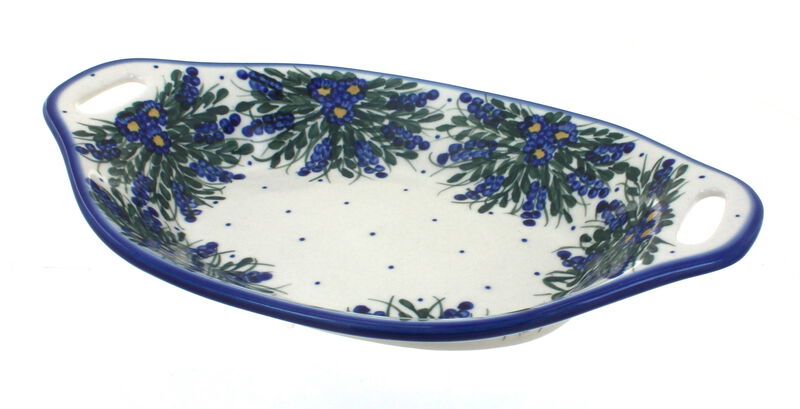 Blue Rose Polish Pottery Hyacinth Oval Dish with Handles