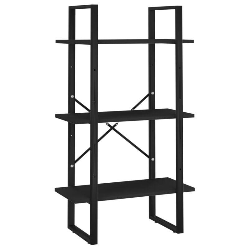 vidaXL Engineered Wood Storage Shelf - Metal and Wood Freestanding Bookshelf/Display Stand - Spacious Shelving Unit for Home, Office, Workshop - Sturdy Black Storage Rack