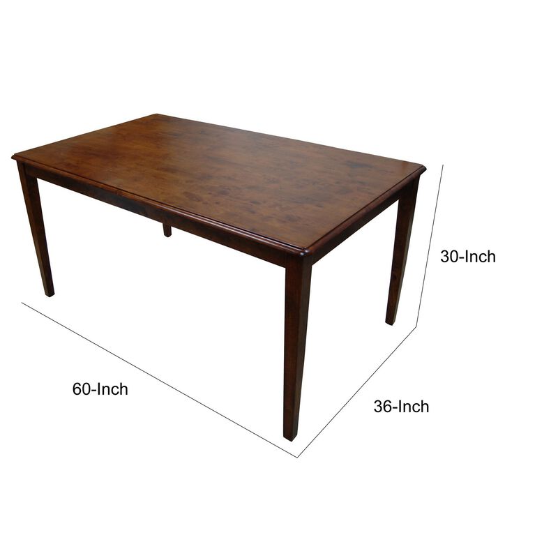 Nova 60 Inch Rectangular Dining Table, Tapered Legs, Rich Walnut Brown-Benzara