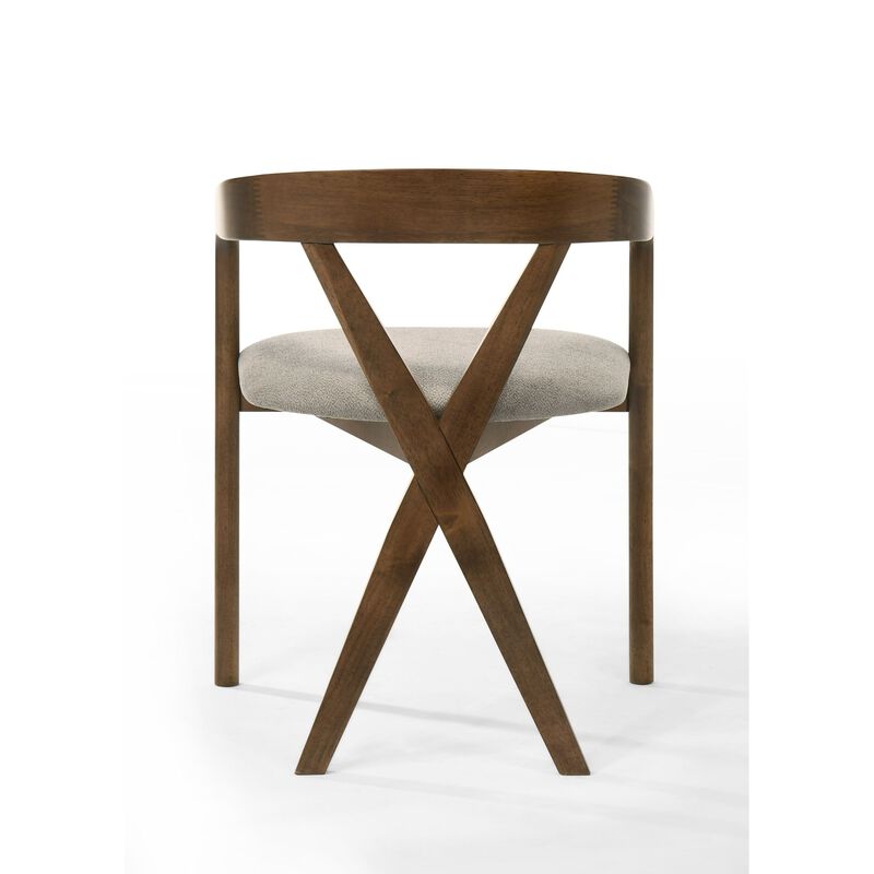 Cid Icy 23 Inch Dining Armchair, Plush Fabric Seat, Walnut Brown Solid Wood - Benzara