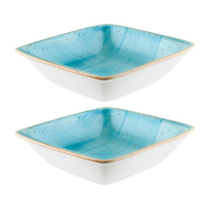 Aqua 7.5" x 6.5" x h:2" 20 oz. Square Blue Porcelain Bowl (Set of 2)