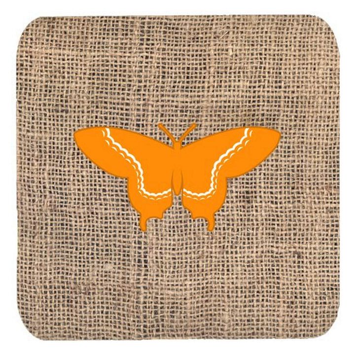 Caroline's Treasures BB1030-BL-OR-FC Butterfly Burlap and Orange Foam Coasters (Set of 4), 3.5 H x 3.5 W, Multicolor