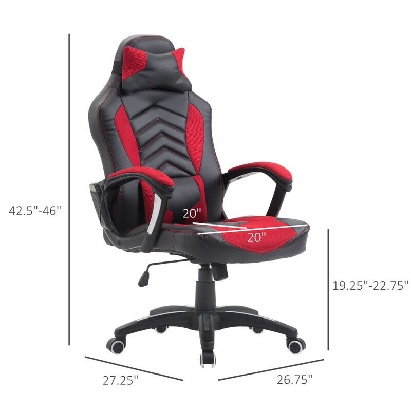 Luxe Office Comfort: Red/Black Vibrating Massage Chair with Lumbar Support