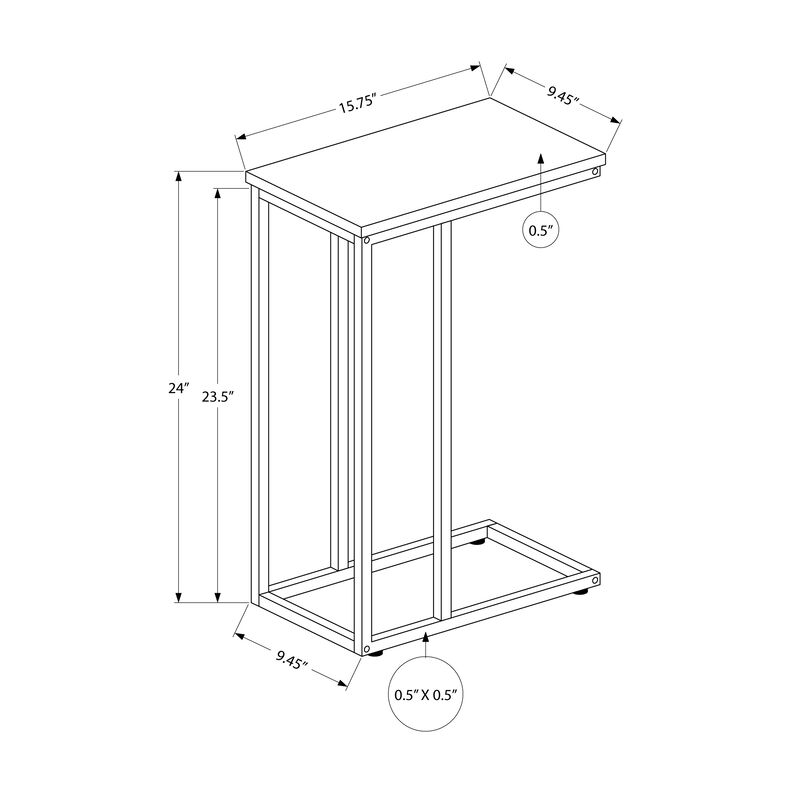 Monarch Specialties I 3760 Accent Table, C-shaped, End, Side, Snack, Living Room, Bedroom, Metal, Laminate, White, Black, Contemporary, Modern