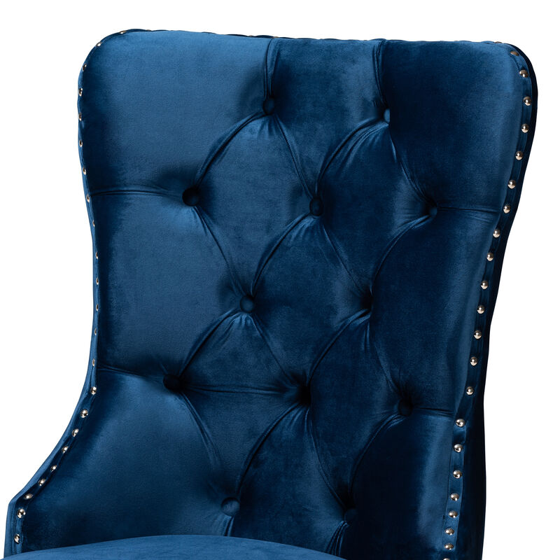 Baxton Studio Honora Navy Blue Velvet Fabric and Silver Metal 2-Piece Dining Chair Set