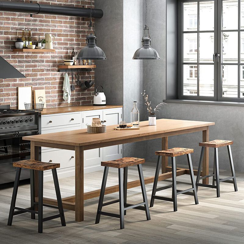 Set of 2 Bar Chairs with Footrest for Kitchen Breakfast