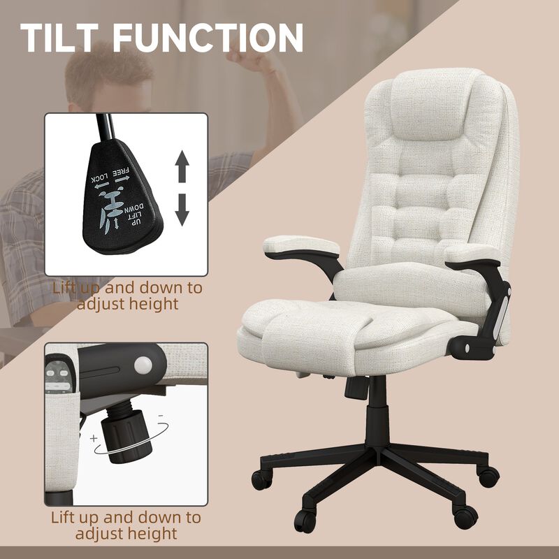 Cream White Linen Massage Chair: Heated, Reclining, Remote