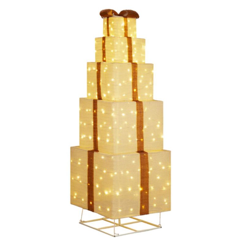 Lighted Gift Box Tower Festive Pre-Lit Stackable Decor for Christmas & Holiday Displays