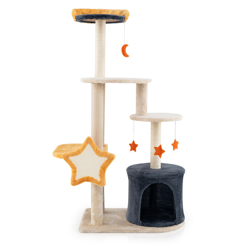 50" Cute Cat Tree for Indoor Cats with Sisal Scratching Posts, Perch & Playboard