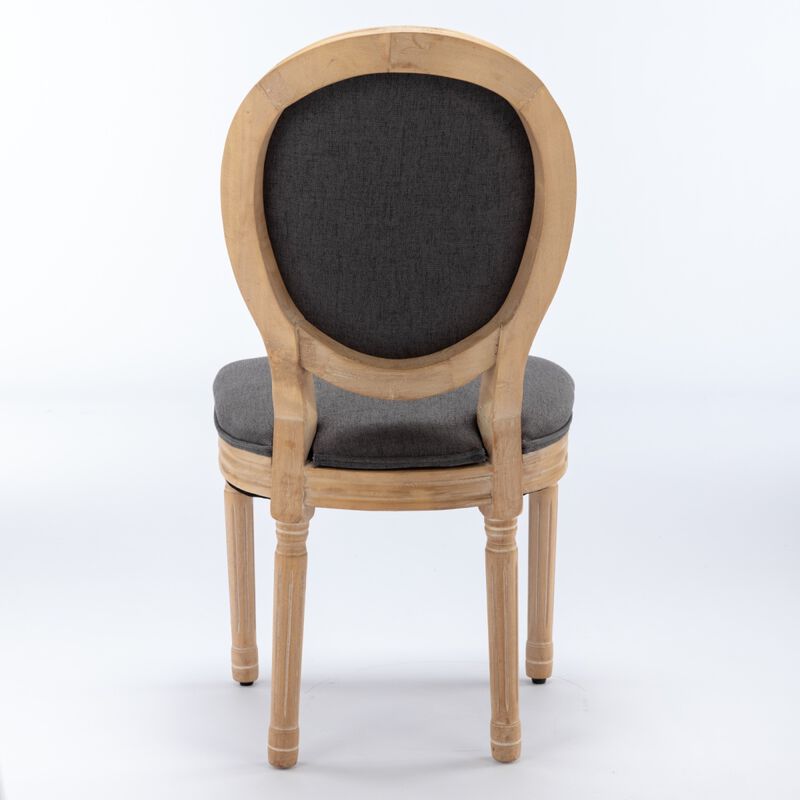 French Style Solid Wood Frame Antique Painting Linen Fabric Back Dining Chair, Set Of 2, Dark Gray