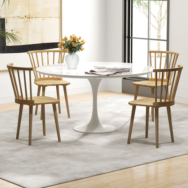 Windsor Dining Chairs Set of 2 Rubber Wood Kitchen Chairs with Spindle Back
