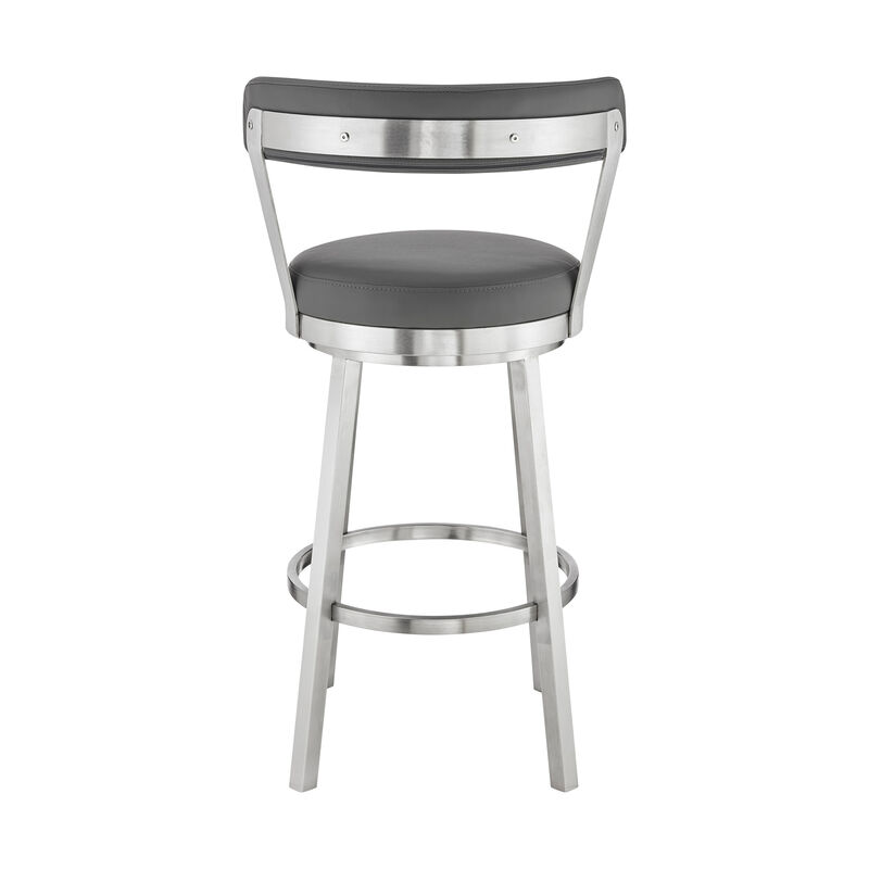 Bryant  Counter Height Swivel Bar Stool in Brushed Stainless Steel Finish and Gray Faux Leather