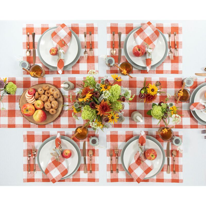 Solino Home 100% Pure Linen 14 x 19 Inch Placemats Set of 4 | Buffalo Check