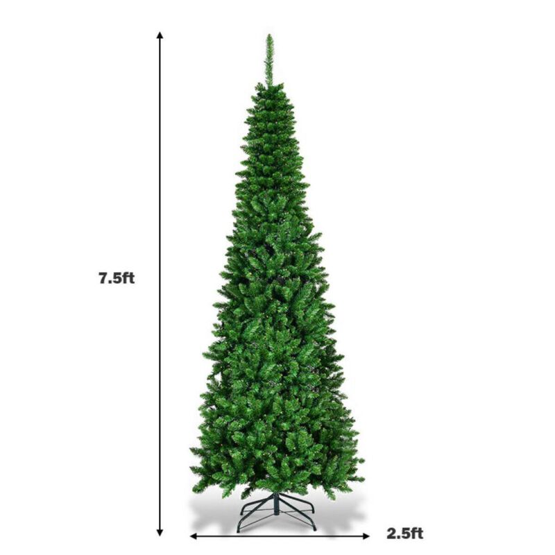Hivvago 4.5/6.5/7.5 Feet Pre-Lit Hinged Artificial Pencil Christmas Tree