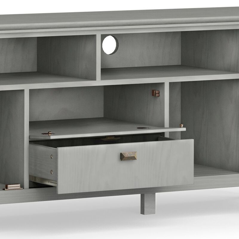 Simpli Home Artisan Solid Wood 72 Inch Tv Media Stand In Fog Grey For Tvs Up To 80 Inches