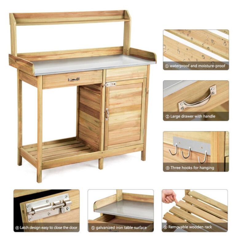 Hivvago Outdoor Garden Wooden Work Station Potting Bench