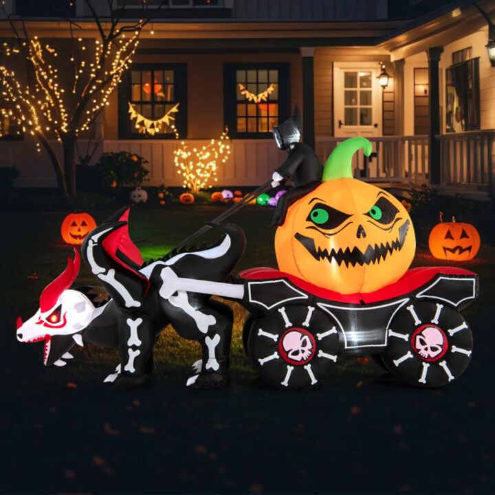 Hivvago Halloween Inflatable LED Lighted Carriage with Pumpkin Reaper and Skull Horse